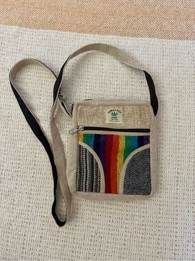 Himalayan Hemp Natural Rainbow Stripe Crossbody Bag